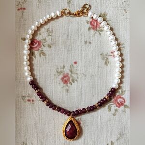 Genuine Ruby 17.08 Carat Pendant & Ruby And Freshwater Pearls Necklace